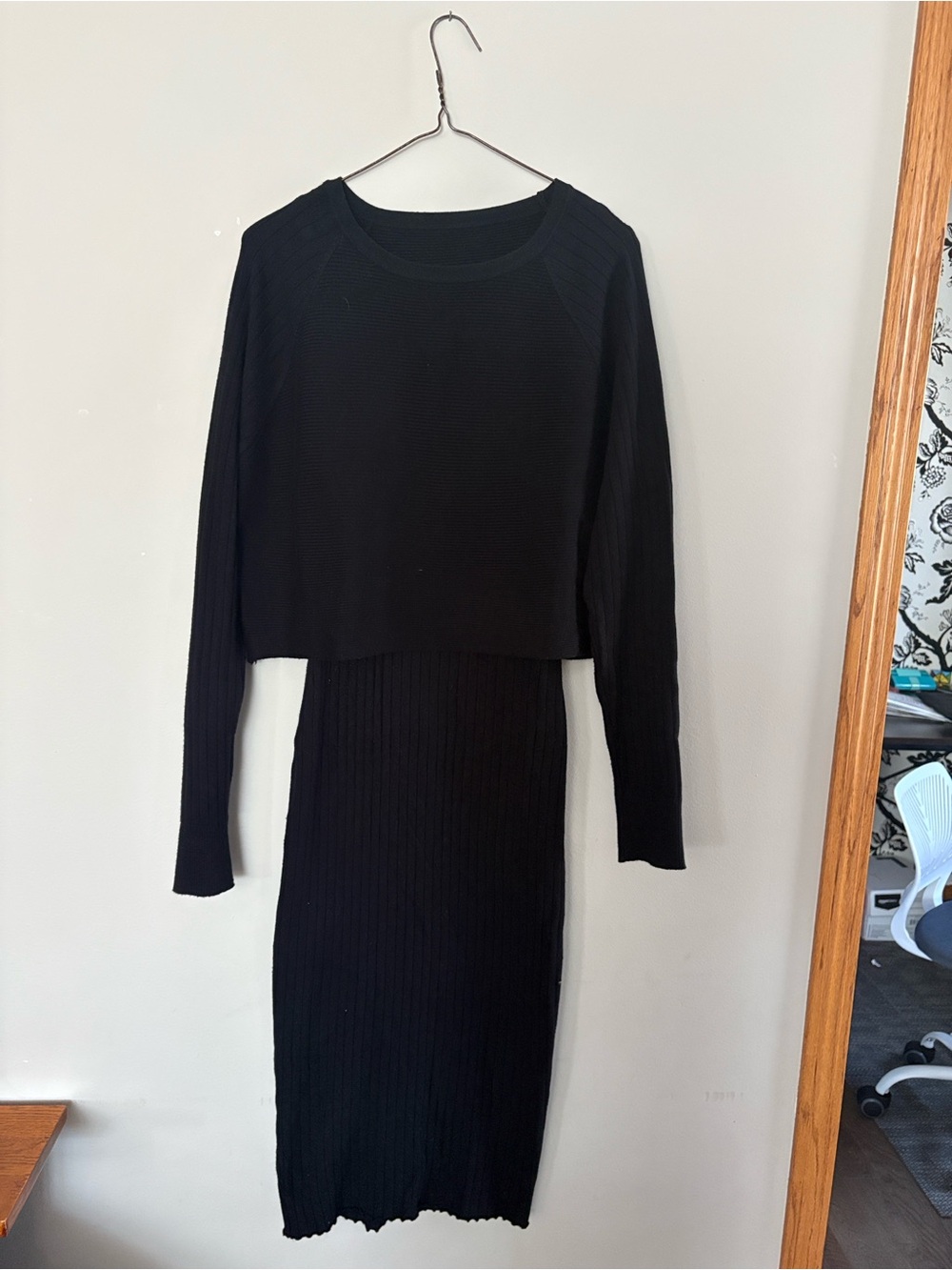 Black Ribbed Two piece Fitted Midi Dress